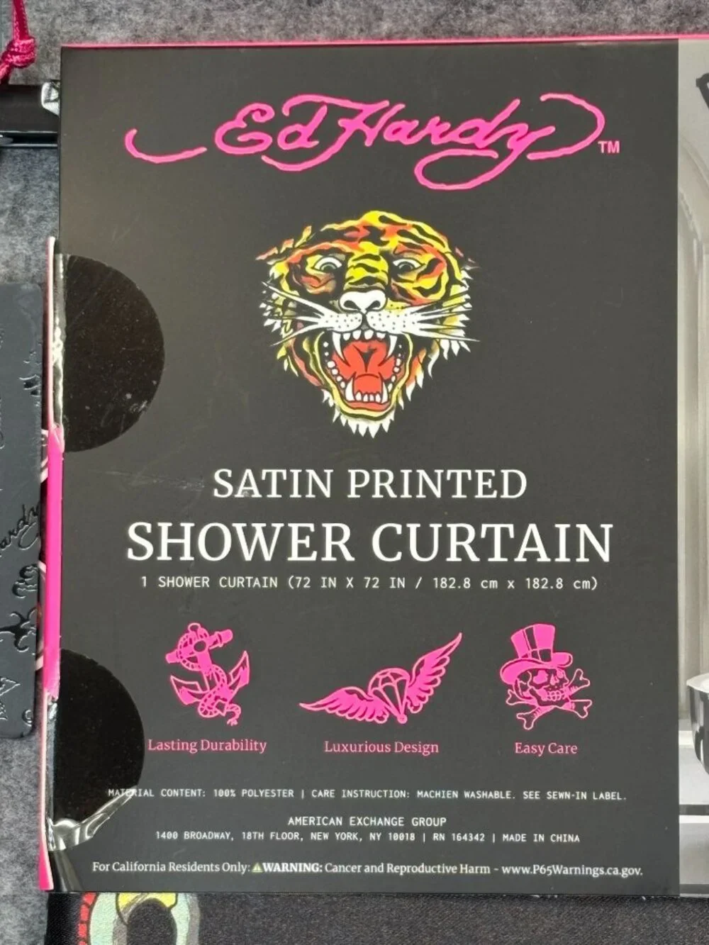 Ed Hardy Shower Curtain Black Satin Printed Skulls Hearts Love Kills Slowly